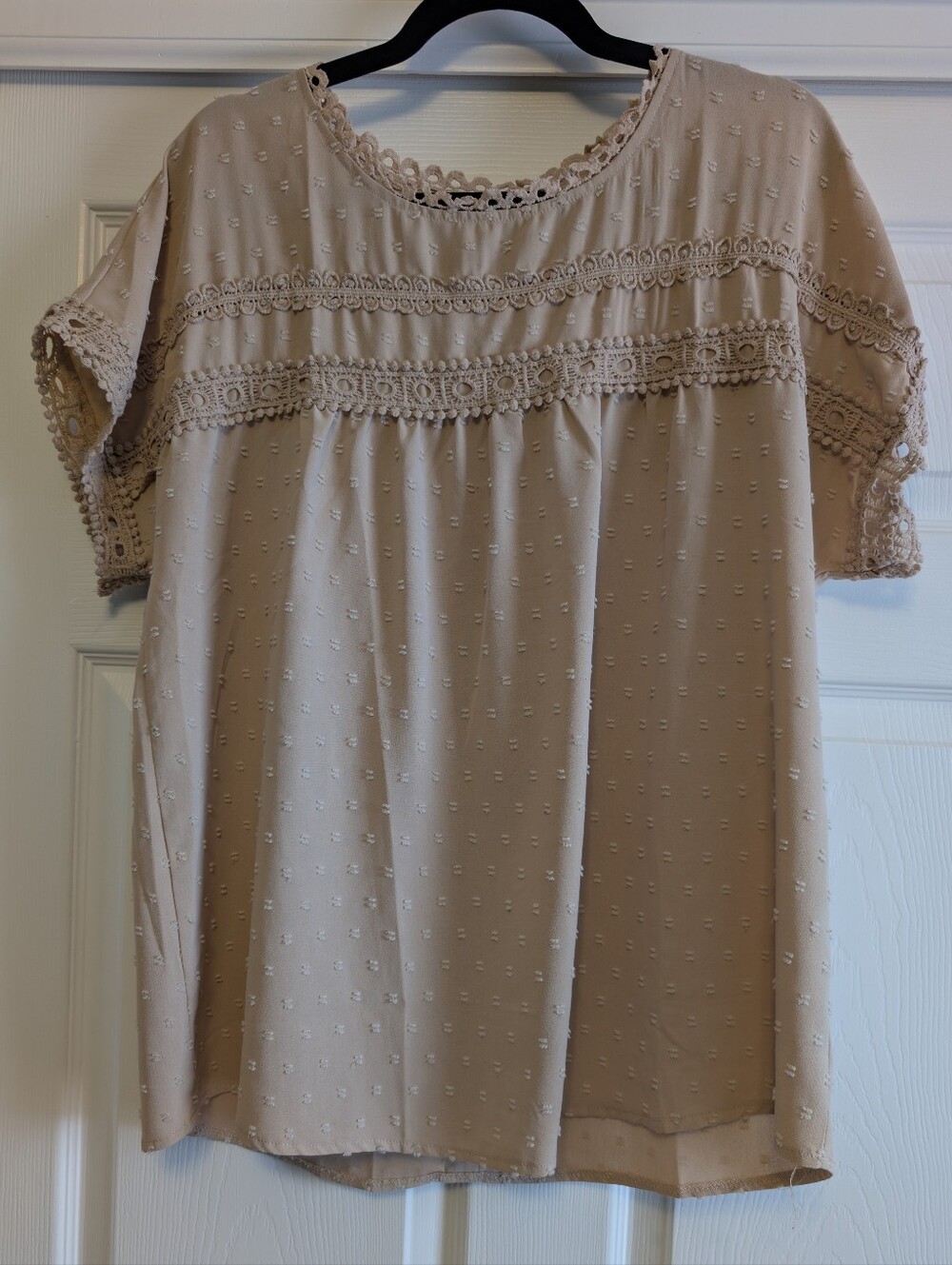 Women's Beige Lace-Trim Blouse